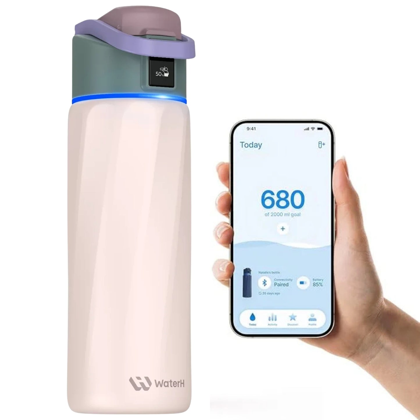 WaterH 24oz Pembe – WaterH Akıllı Termos 710 ml Pembe Renk Uygulama