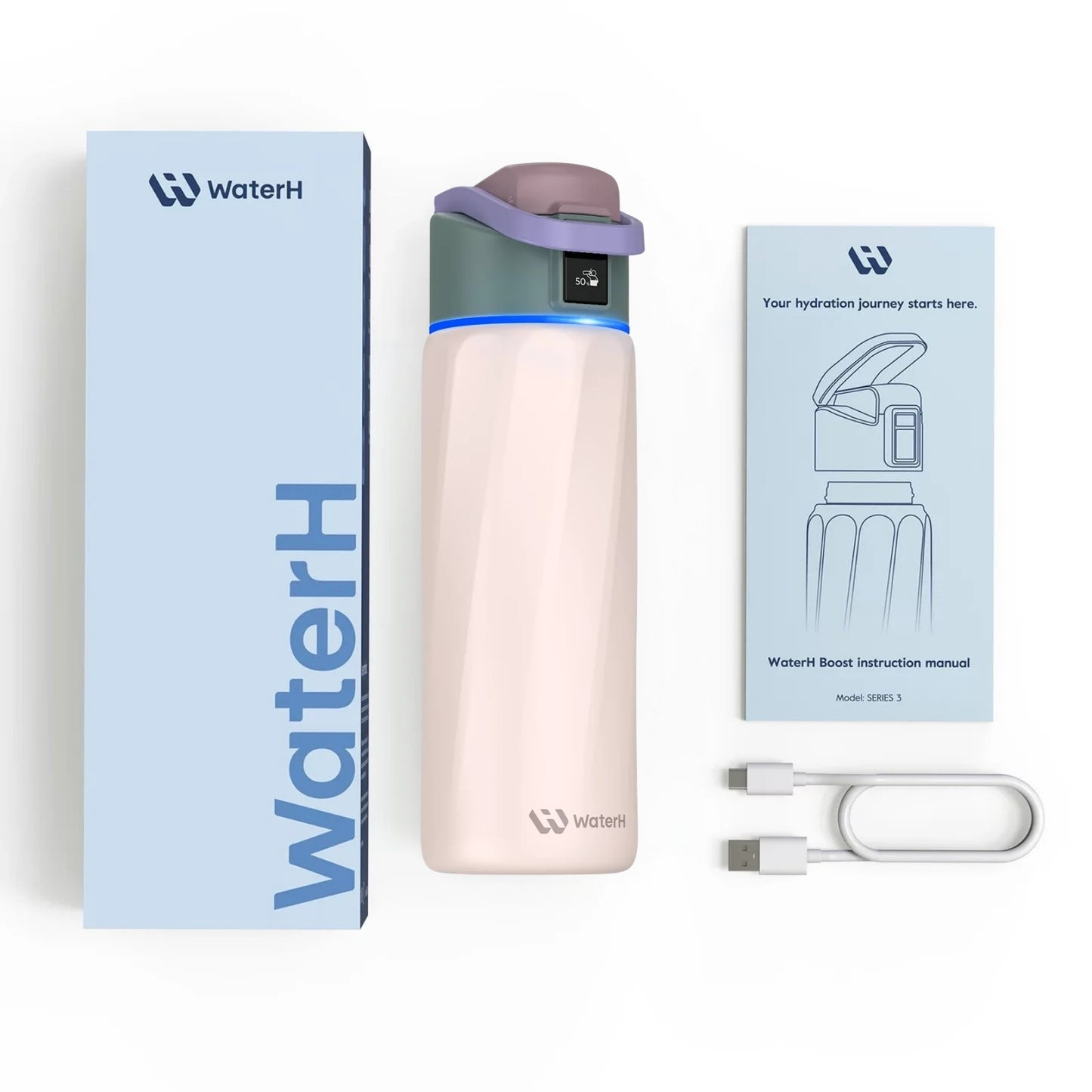 WaterH 24oz Pembe – WaterH Akıllı Termos Kutu İçeriği – WaterH Akıllı Termos 710 ml Pembe Renk