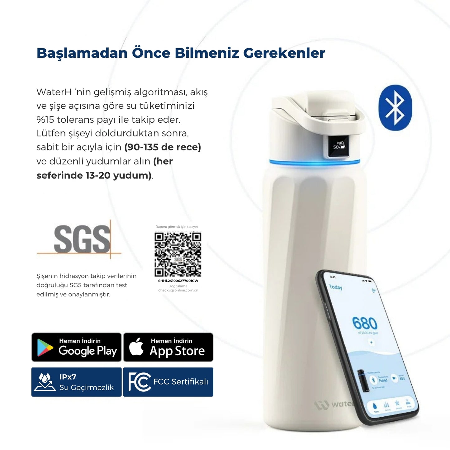 WaterH 24oz beyaz – WaterH Akıllı Termos Kullanmaya Başlamadan Önce Bilmeniz Gerekenler – WaterH 710 ml Akıllı Termos Beyaz Renk