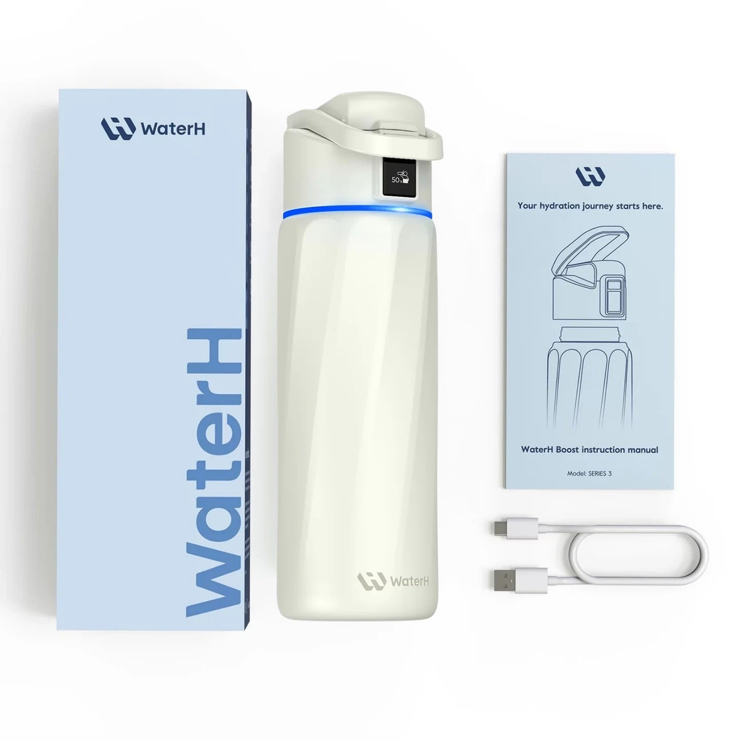 WaterH 24oz Beyaz – WaterH Akıllı Termos Kutu İçeriği – WaterH Akıllı Termos 710 ml Beyaz Renk