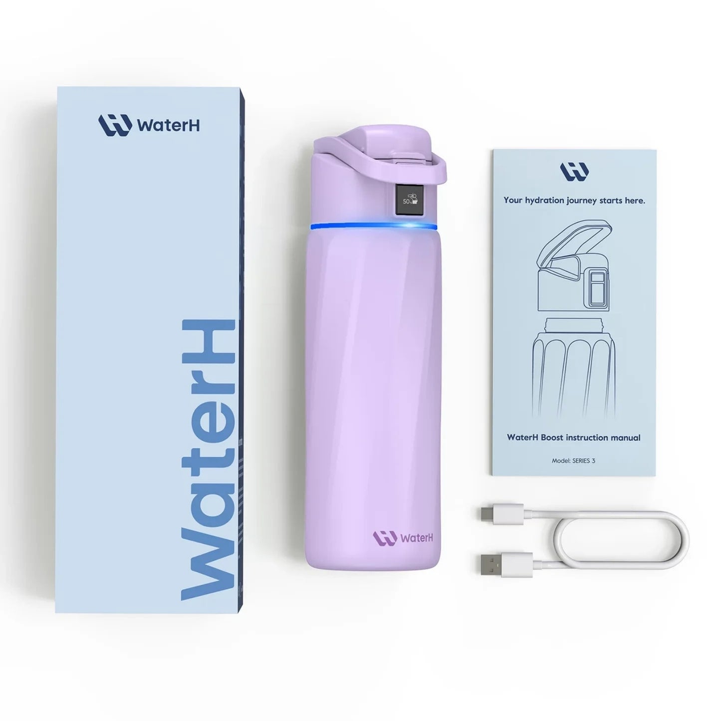 WaterH 24oz Mor – WaterH Akıllı Termos Kutu İçeriği – WaterH Akıllı Termos 710 ml Mor Renk