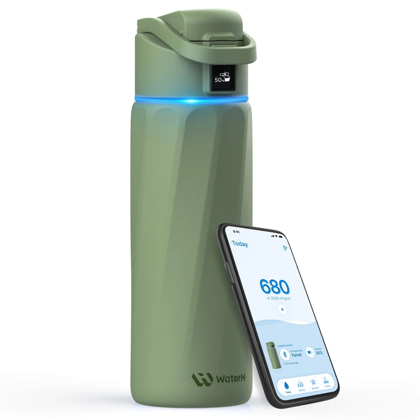 WaterH 24oz Yeşil – WaterH Akıllı Termos 710 ml Yeşil Renk Uygulama Görünümü