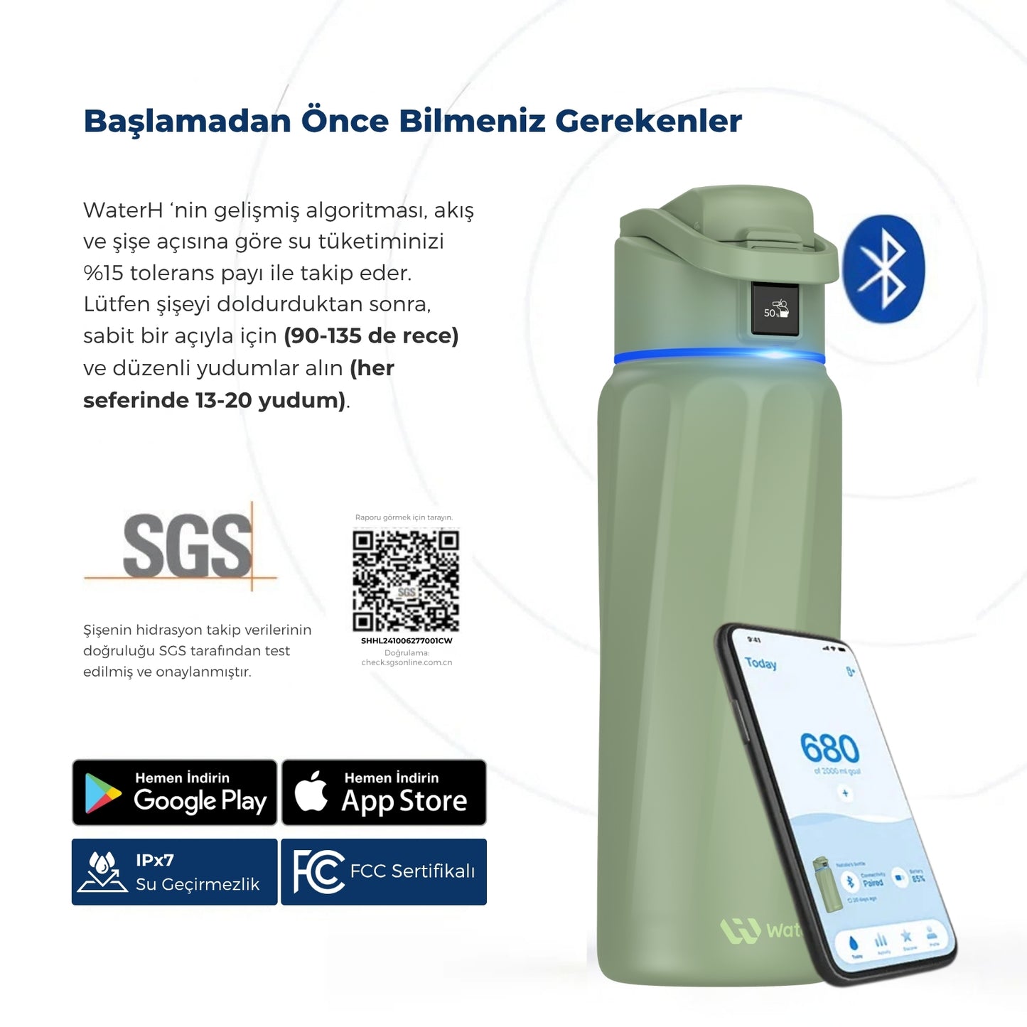 WaterH 24oz Yeşil – WaterH Akıllı Termos Kullanmaya Başlamadan Önce Bilmeniz Gerekenler – WaterH Akıllı Termos 710 ml Yeşil Renk