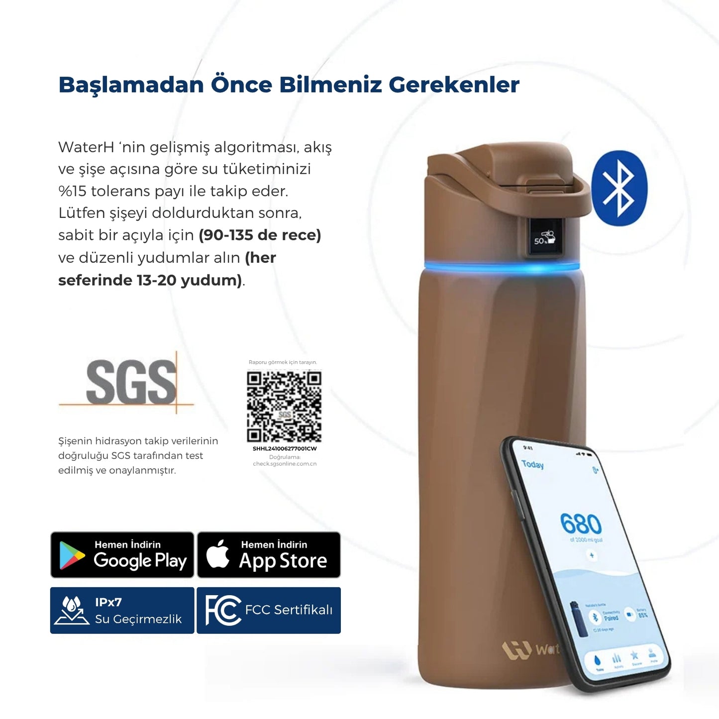 WaterH 32oz kahverengi – WaterH Akıllı Termos Kullanmaya Başlamadan Önce Bilmeniz Gerekenler – WaterH Akıllı Termos 946 ml Kahverengi Renk