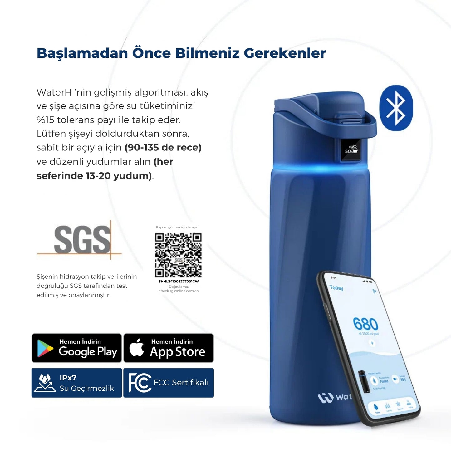 WaterH 32oz mavi – WaterH Akıllı Termos Kullanmaya Başlamadan Önce Bilmeniz Gerekenler – WaterH Akıllı Termos 946 ml Mavi Renk