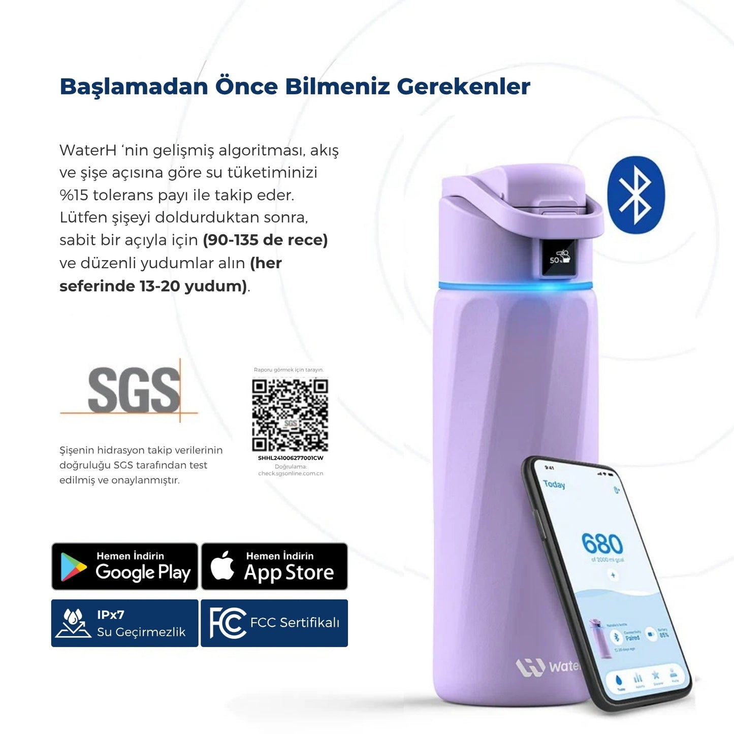 WaterH 32oz mor – WaterH Akıllı Termos Kullanmaya Başlamadan Önce Bilmeniz Gerekenler – WaterH Akıllı Termos 946 ml Mor Renk