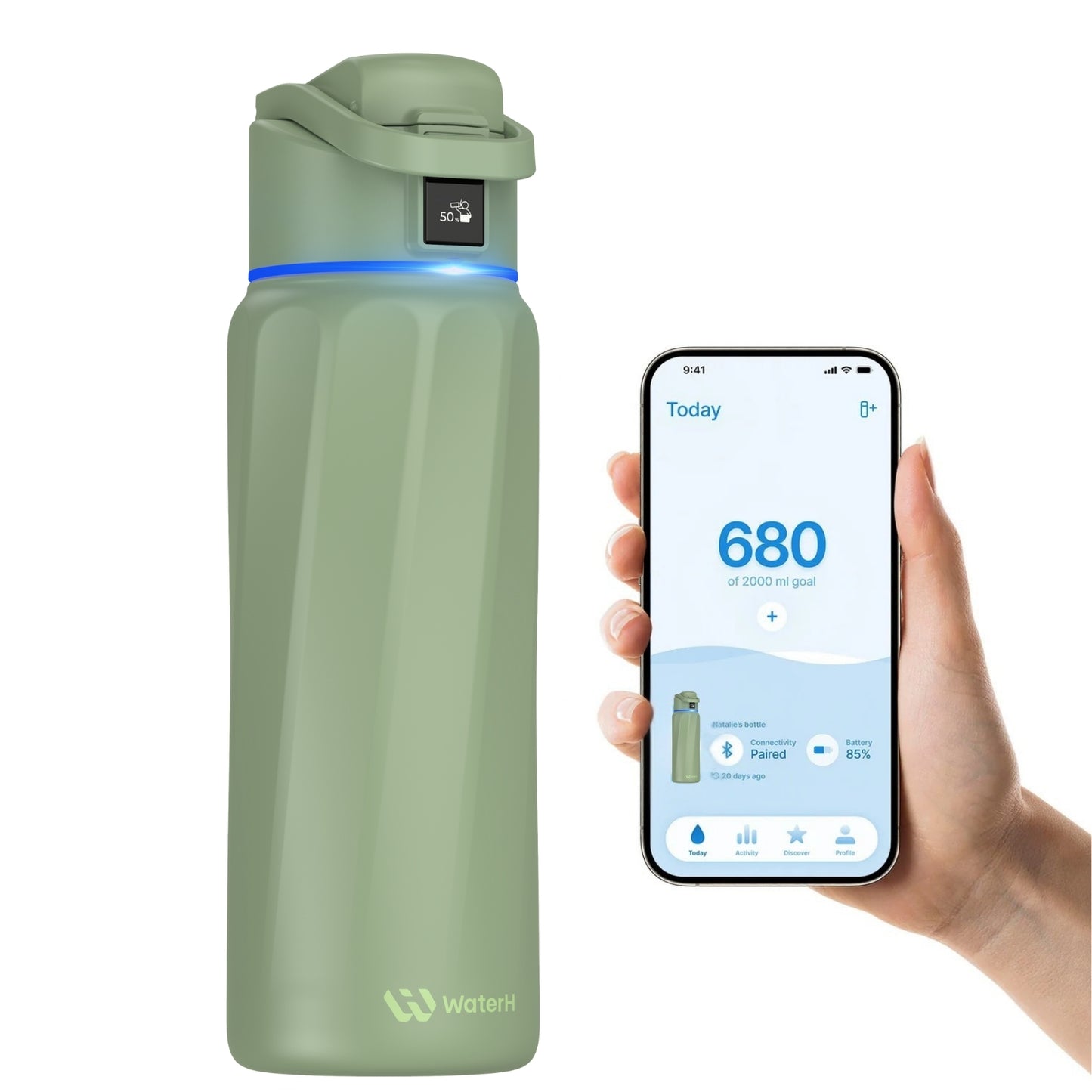 WaterH 32oz yeşil – WaterH Akıllı Termos 946 ml Yeşil Renk Uygulama
