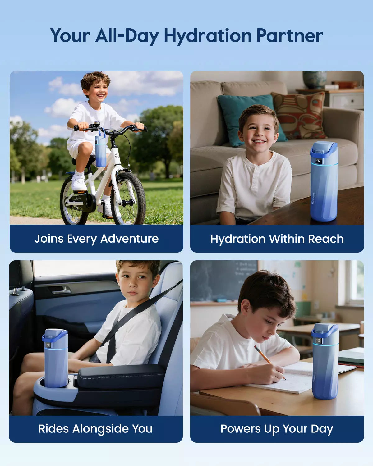 WaterH 16oz mavi – WaterH Boost Akıllı Termos Kids 473 ml mavi Renk