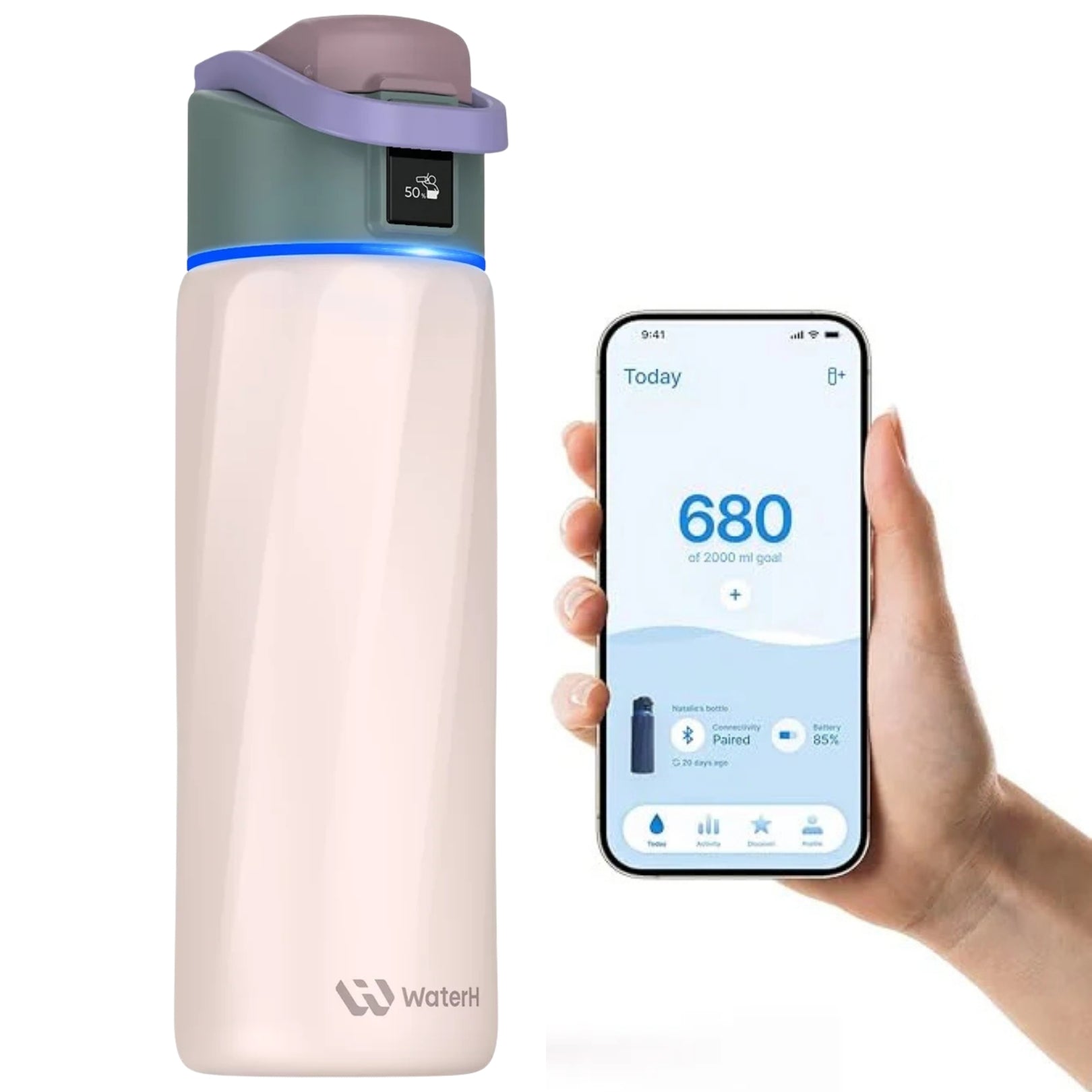 WaterH 24oz Pembe – WaterH Akıllı Termos 710 ml Pembe Renk Uygulama