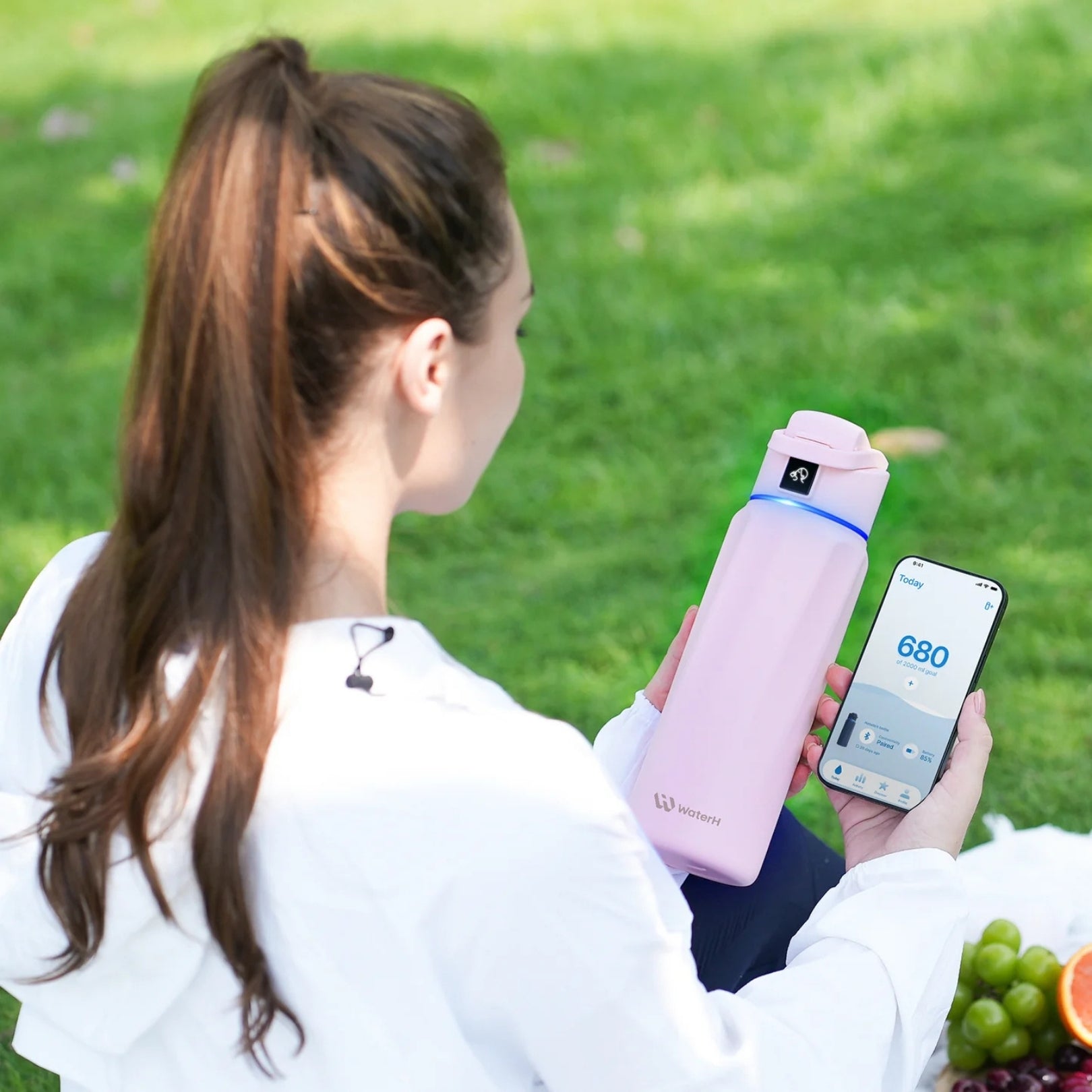 WaterH 24oz Pembe – WaterH Akıllı Termos 710 ml Pembe Renk Uygulama