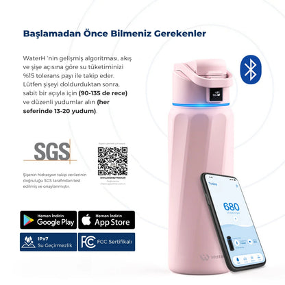 WaterH Boost Akıllı Termos | Hidrasyon Takibi Yapan, Yalıtımlı 710 ml/24oz Akıllı Termos