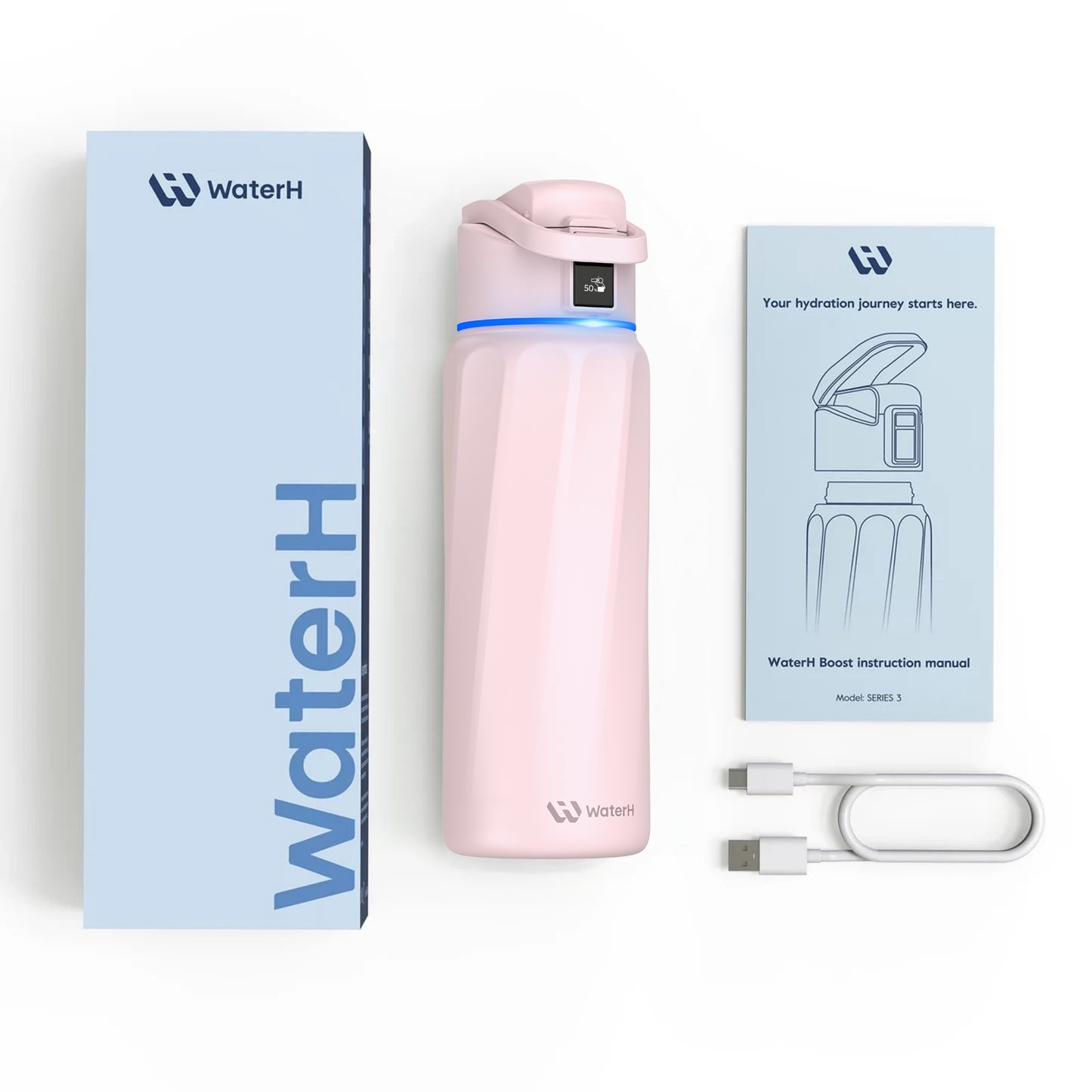 WaterH 24oz Pembe – WaterH Akıllı Termos 710 ml Pembe Renk Uygulama