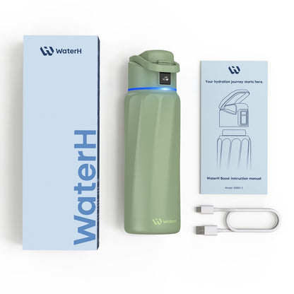 WaterH 24oz Yeşil – WaterH Akıllı Termos Kutu İçeriği – WaterH Akıllı Termos 710 ml Yeşil Renk