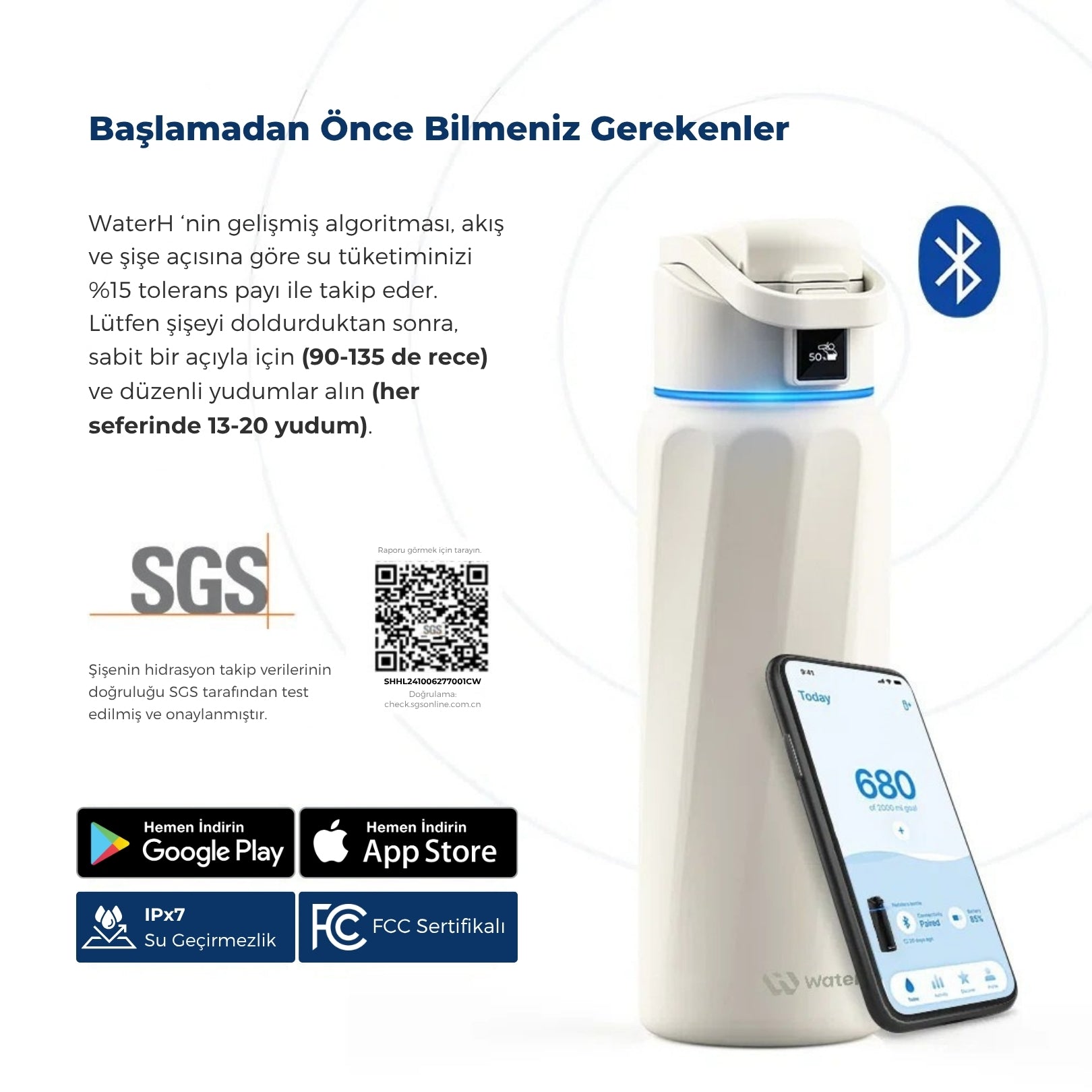 WaterH 32oz beyaz - WaterH Akıllı Termos Kullanmaya Başlamadan Önce Bilmeniz Gerekenler - WaterH Akıllı Termos 946 ml beyaz renk