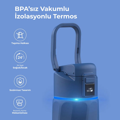 WaterH 32oz mavi – WaterH BPA’sız Vakumlu İzolasyonlu Akıllı Termos – WaterH Akıllı Termos 946 ml Mavi Renk