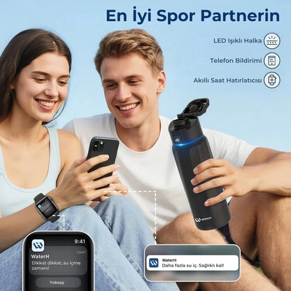 WaterH 32oz siyah - WaterH Senin En İyi Spor Partnerin - WaterH Akıllı Termos 946 ml siyah renk